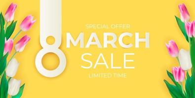8 maart verkoop banner achtergrond ontwerpsjabloon voor reclame of web of sociale media en mode-advertenties vector