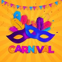 carnaval achtergrond traditioneel masker met veren en confetti voor feest vector