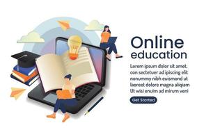 kleine mensen leren online eaducation online wedsite-ontwerp vector