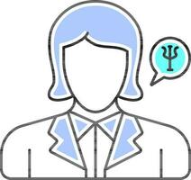 vrouw psychologie spreken icoon in blauw en wit kleur. vector