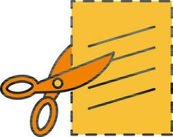 snijdend papier met schaar icoon in geel en oranje kleur. vector