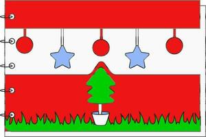 plakboek versierd met Kerstmis boom, ster en bubbel Aan landschap icoon. vector