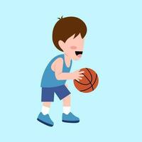 kleine jongen spelen basketbal vector