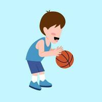 kleine jongen spelen basketbal vector