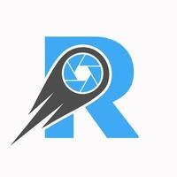 eerste brief r fotografie logo camera lens concept. fotografie symbool sjabloon vector