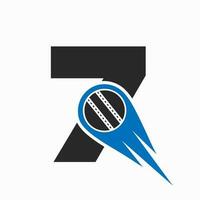 brief 7 krekel logo concept met in beweging bal icoon voor krekel club symbool. cricketspeler teken vector