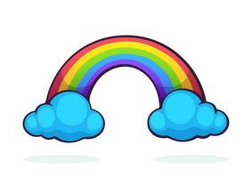 tekenfilm illustratie van regenboog met twee wolken vector