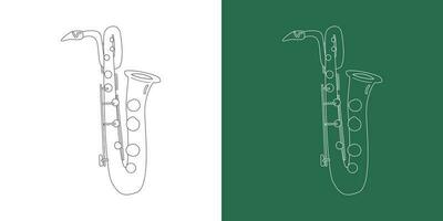 bariton saxofoon lijn tekening tekenfilm stijl. messing instrument bariton saxofoon clip art tekening in lineair stijl geïsoleerd Aan wit en schoolbord achtergrond. musical instrument clip art concept vector