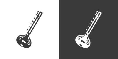 sitar vlak web icoon. traditioneel Indisch sitar logo ontwerp. draad instrument gemakkelijk sitar teken silhouet icoon met omkeren kleur. sitar solide zwart icoon vector ontwerp. musical instrumenten concept