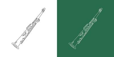 sopraan saxofoon lijn tekening tekenfilm stijl. messing instrument sopraan saxofoon clip art tekening in lineair stijl geïsoleerd Aan wit en schoolbord achtergrond. musical wind instrument clip art concept vector