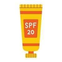 vector zonnescherm room buis in vlak ontwerp. lotion met spf 20. huid bescherming van zon. buis van sunblock room. zomer dagelijks kunstmatig in rood en geel kleuren. zonnescherm huid zorg Product.