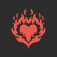 rood vlammend liefde symbool logo Aan zwart achtergrond. tribal sticker stencil tatoeëren ontwerp. vlak vector illustratie.