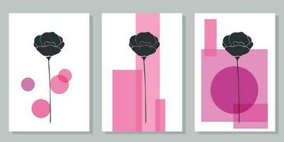 reeks van creatief minimalistische posters met botanisch elementen en roze vormen. voor interieur decoratie, afdrukken en ontwerp vector