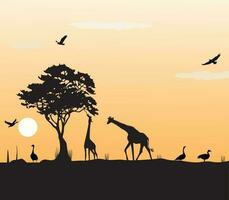 landschap illustratie van dieren Aan de savanne in de middag vector