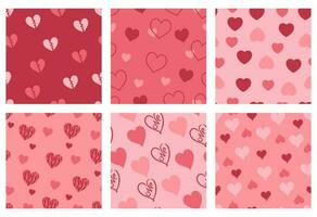 reeks van schattig naadloos hart patronen in roze kleuren. vector grafiek.