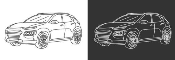 schets illustratie van modern sport- auto geïsoleerd Aan zwart en wit achtergrond vector