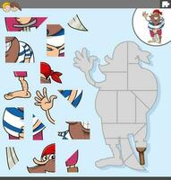 decoupeerzaag puzzel spel met tekenfilm piraat karakter vector