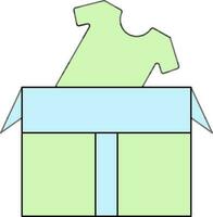 Open doos met t-shirt icoon in groen en blauw kleur. vector
