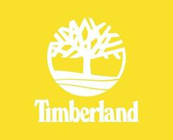 Timberland merk logo met naam wit symbool kleren ontwerp icoon abstract vector illustratie met geel achtergrond