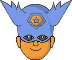 superheld Vleugels helm vervelend Mens gezicht oranje en blauw icoon. vector