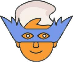 superheld masker vervelend Mens gezicht blauw en oranje icoon. vector