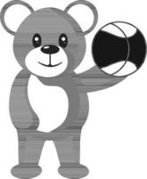 zwart en wit illustratie van teddy beer Holding basketbal icoon. vector