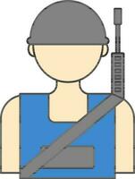 gezichtsloos soldaat icoon in blauw en pastel geel kleur. vector