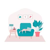 woonkamer interieur met slapende kat en meubels illustratie vector