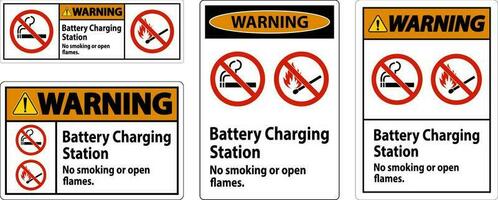 waarschuwing teken accu opladen station, Nee roken of Open vlammen vector