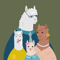 schattig lama's familieportret vector