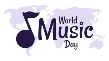 wereld muziek- dag poster met tonen icoon en wereld kaart achtergrond in vlak ontwerp stijl vector