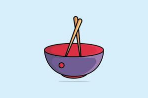 rood Chinese kom met eetstokjes vector illustratie. voedsel en drinken voorwerpen icoon concept. restaurant voedsel kom en stokjes vector ontwerp met schaduw.