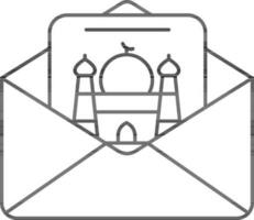 lineair stijl moskee in envelop icoon. vector