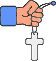 hand- Holding kruis hanger icoon in blauw en wit kleur. vector
