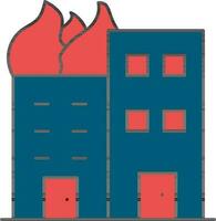 brandend gebouw icoon in blauw en rood kleur. vector