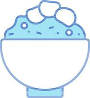 schotel of rijst- kom icoon in blauw en wit kleur. vector