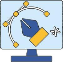geel en blauw pen gereedschap in bureaublad scherm voor bewerken app icoon of symbool. vector