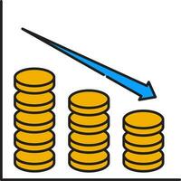 verminderen financieel diagram icoon in geel en blauw kleur. vector