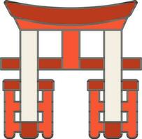 vlak torii poort icoon in oranje en wit kleur. vector