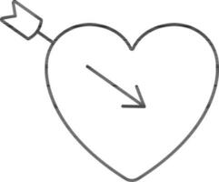 pijl raken in de hart zwart lineair icoon of symbool. vector