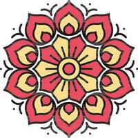 mooi mandala bloem rood en geel icoon in vlak stijl. vector