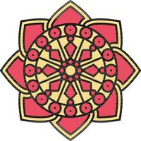 cirkel patroon decoratief mandala icoon in rood en geel kleur. vector