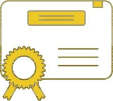 certificaat icoon in geel en wit kleur. vector