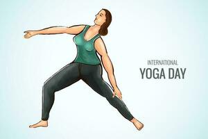 internationale yogadag op 21 juni op vrouw die asana-achtergrond doet vector