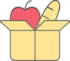 appel met brood in voedsel doos geel en roze kleur. vector