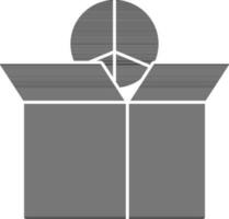 Open doos met vrede symbool icoon in zwart en wit kleur. vector