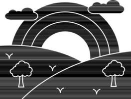 landschap met regenboog icoon in zwart en wit kleur. vector