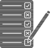 vragenlijst papier controleren met pen icoon in zwart en wit kleur. vector