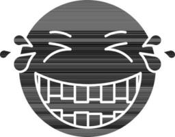 grappig grijnzend emoji met tranen icoon in zwart en wit kleur. vector