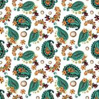 paisley etnisch naadloos patroon ontwerp. bloemen patroon met paisley en Indisch bloem motieven. damast stijl patroon voor textil en decoratie vector